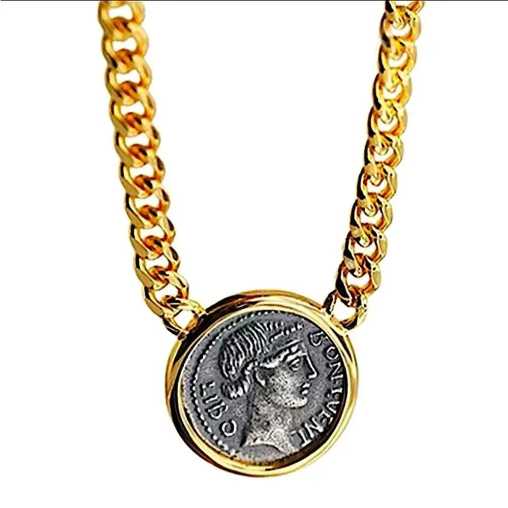 Gold Coin Pendant Necklace,, Charm, Boho, Medallion